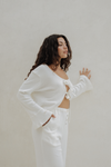 Clara Pointelle Reversable Long Top - Cream White