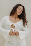 Clara Pointelle Reversable Long Top - Cream White