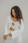 Clara Pointelle Reversable Long Top - Cream White
