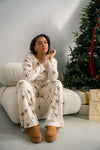 Clara Pointelle Pyjama Trouser- Cream Vinage Xmas Print
