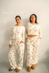 Clara Pointelle Reversable Long Top - Cream Vintage Holly Print