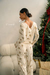 Clara Pointelle Reversable Long Top - Cream Vintage Holly Print
