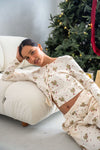 Clara Pointelle Reversable Long Top - Cream Vintage Holly Print