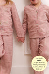 Taylor Crinkle Cotton Gingham Unisex Kids Pyjama Set - Cinnamon Cherry