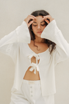 Clara Pointelle Reversable Long Top - Cream White