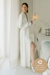 Amelia Maxi Bridal Silk Satin Robe - Pearlescent White