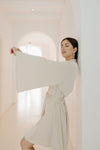 Chiara Feather Silk Satin Robe - Champagne