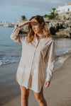 Leah Poplin Boyfriend Shirt Dress - Nude