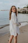 Leah Poplin Boyfriend Shirt Dress - White