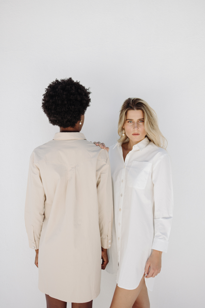 Leah Poplin Boyfriend Shirt Dress - White