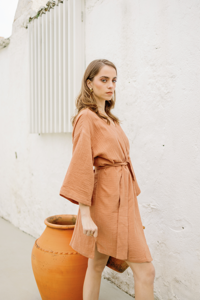 Camillo Bubble Wrap Robe - Terracotta