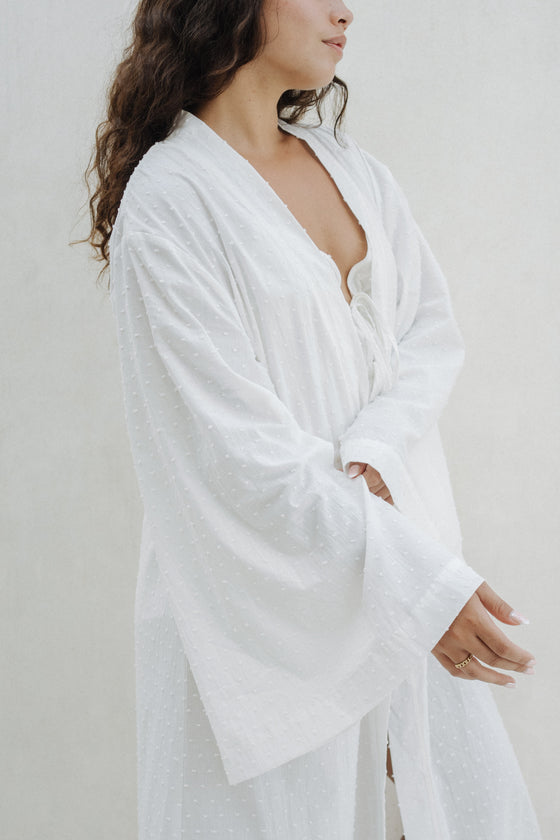 Diana Dobby Cotton Bridal Robe - Ivory