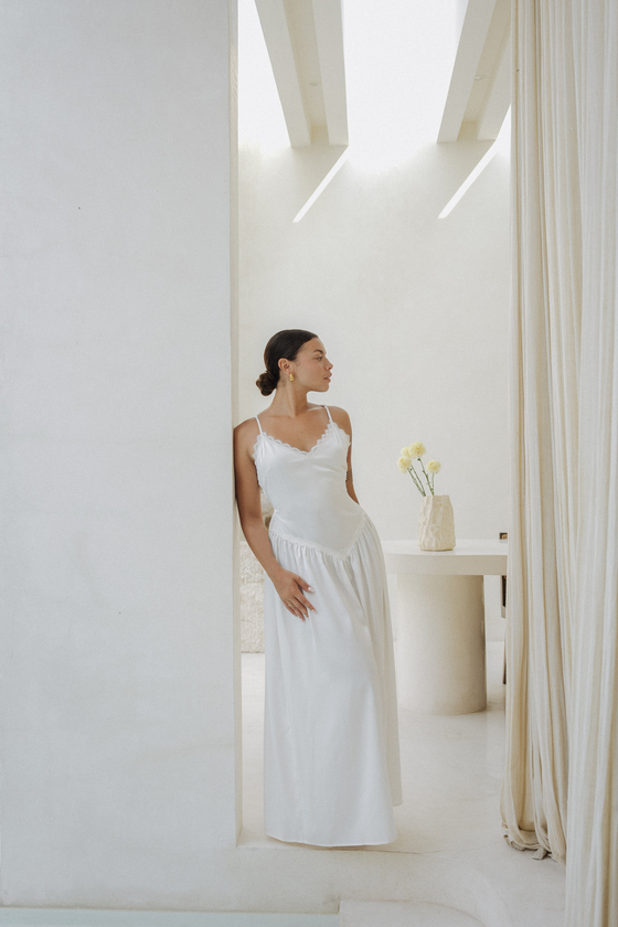 Fleur Drop Waist Maxi Slip Dress - Ivory