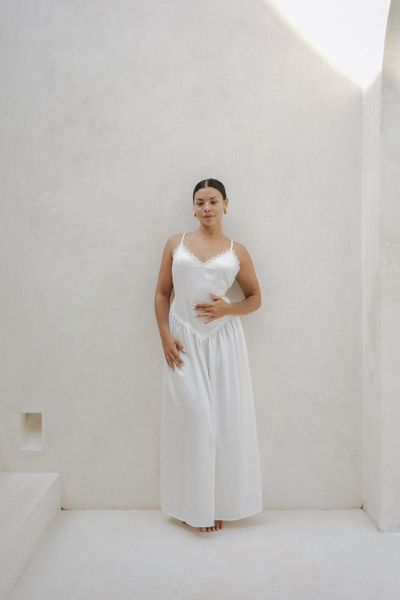 Fleur Drop Waist Maxi Slip Dress - Ivory