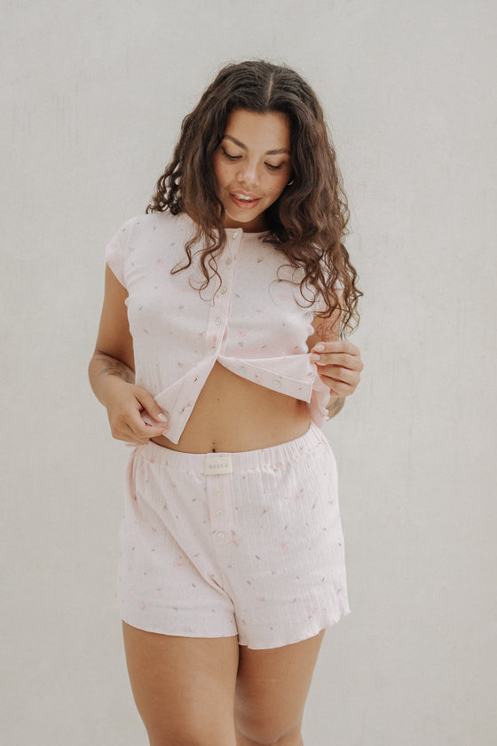 Clara-Jade Pointelle Shorts - Pink Floral