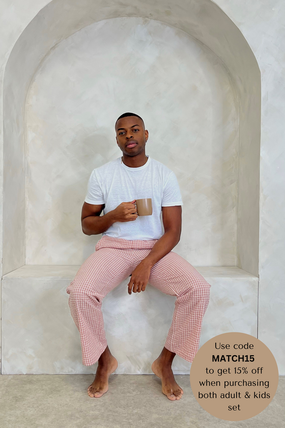 Taylor Crinkle Cotton Men's Pyjama Trouser - Cinnamon Cherry