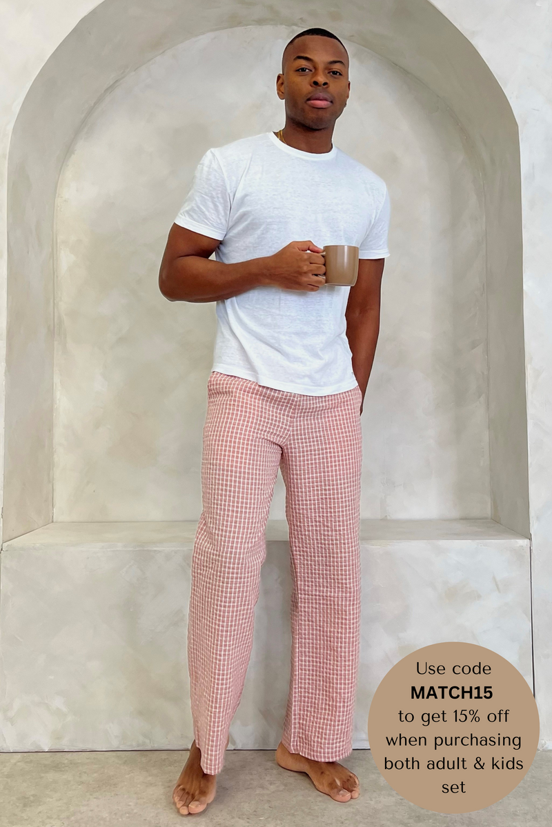 Taylor Crinkle Cotton Men's Pyjama Trouser - Cinnamon Cherry