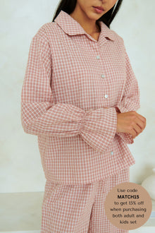  Taylor Crinkle Cotton Gingham Pyjama Set - Cinnamon Cherry (PRE ORDER)