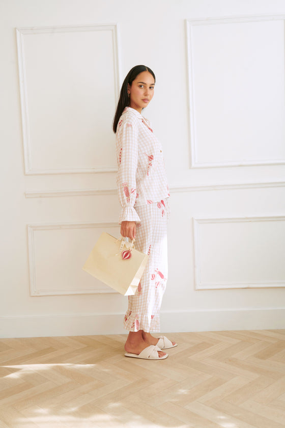 Noelle Bubble Cotton Xmas Gingham Print - Blush Pink