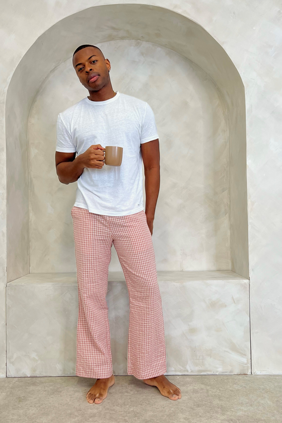 Taylor Crinkle Cotton Men's Pyjama Trouser - Cinnamon Cherry