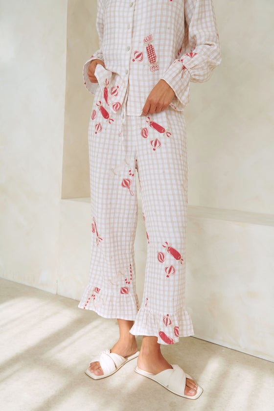 Noelle Bubble Cotton Xmas Gingham Print - Blush Pink