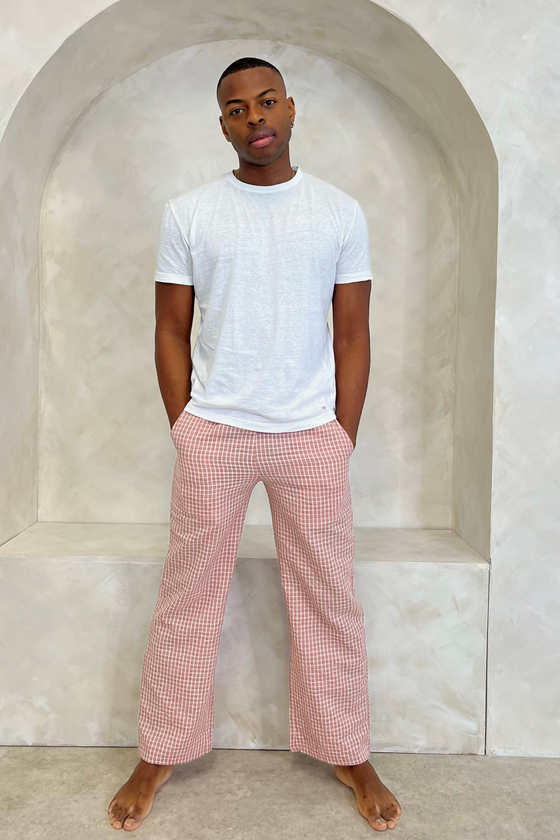Taylor Crinkle Cotton Men's Pyjama Trouser - Cinnamon Cherry