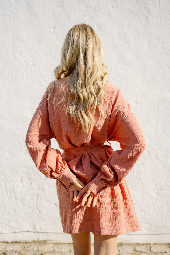 Caroline Bubble Cotton Robe - Terracotta