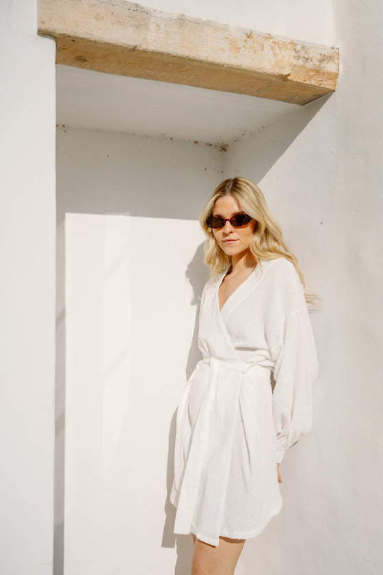 Caroline Bubble Cotton Robe -  Ivory White