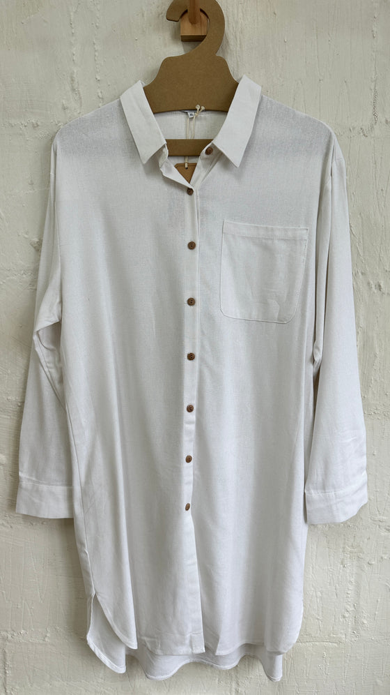 Cotton linen shirt dress - white *SAMPLE*
