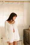 Zoe Long Sleeve embroidered Top - White