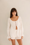 Zoe Long Sleeve embroidered Top - White