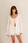 Zoe Long Sleeve embroidered Top - White