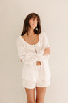 Zoe Long Sleeve embroidered Top - White