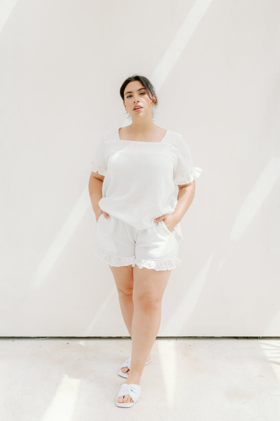 Chloe Rose Bubble Cotton Pyjama set - Ivory White