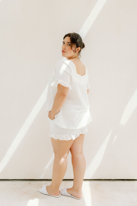 Chloe Rose Bubble Cotton Pyjama set - Ivory White