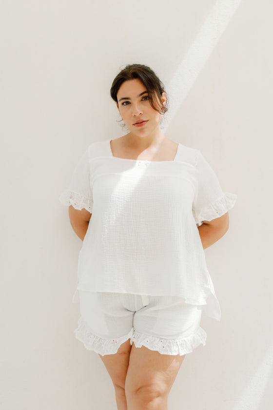 Chloe Rose Bubble Cotton Pyjama set - Ivory White