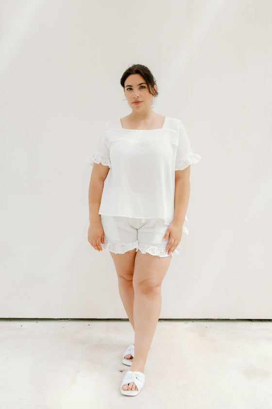 Chloe Rose Bubble Cotton Pyjama set - Ivory White