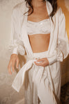 Amelia Maxi Bridal Silk Satin Robe - Pearlescent White