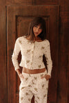 Clara Pointelle Reversable Long Top - Cream Vintage Holly Print