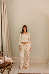Clara Pointelle Pyjama Trouser- Cream Vintage Xmas Print