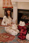 Clara Pointelle Reversable Long Top - Cream Vintage Holly Print