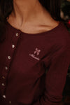 Clara Pointelle Reversable Long Top - Berry Burgundy