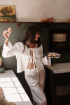 Clara Pointelle Pyjama Trouser- Cream White