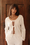 Clara Pointelle Reversable Long Top - Cream White