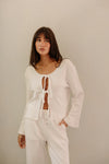 Clara Pointelle Reversable Long Top - Cream White
