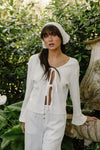 Clara Pointelle Reversable Long Top - Cream White