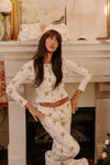 Clara Pointelle Reversable Long Top - Cream Vintage Holly Print