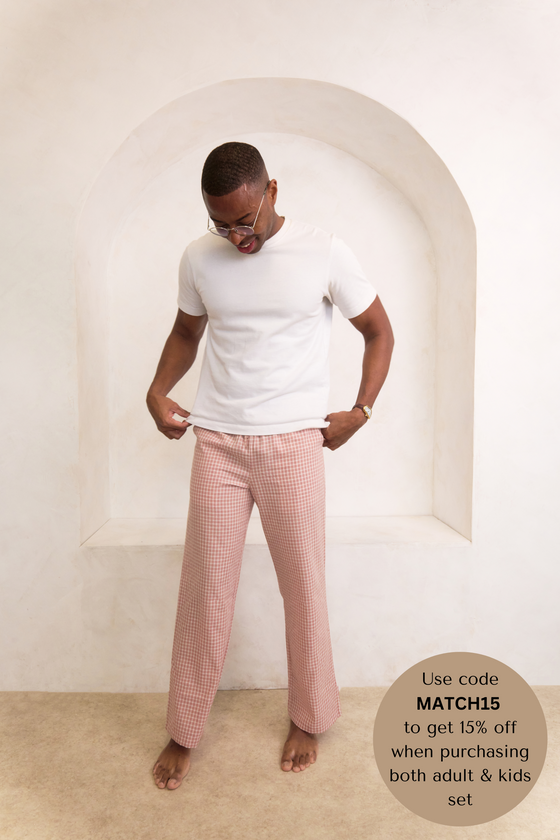Taylor Crinkle Cotton Men's Pyjama Trouser - Cinnamon Cherry