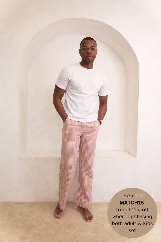 Taylor Crinkle Cotton Men's Pyjama Trouser - Cinnamon Cherry