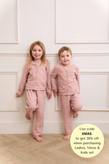  Taylor Crinkle Cotton Gingham Unisex Kids Pyjama Set - Cinnamon Cherry